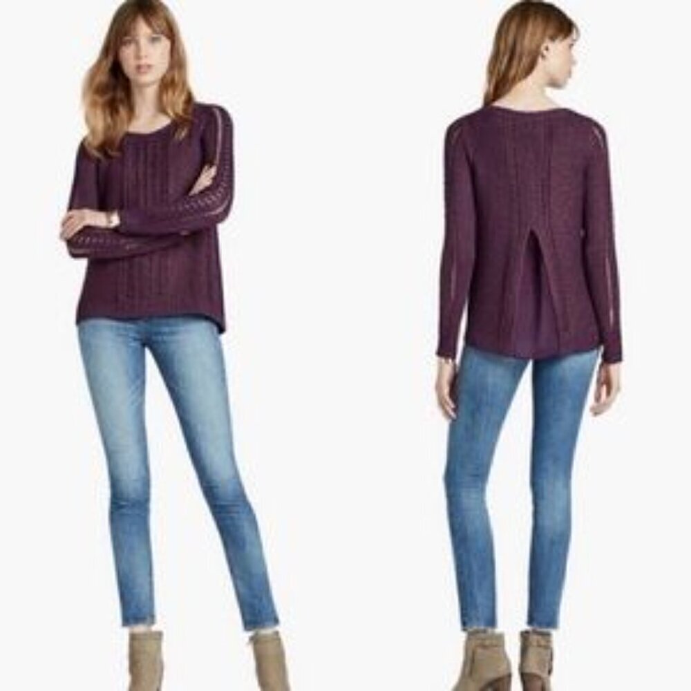Lucky Brand Sparkle Purple Metallic Mix Chiffon Long Sleeve Sweater